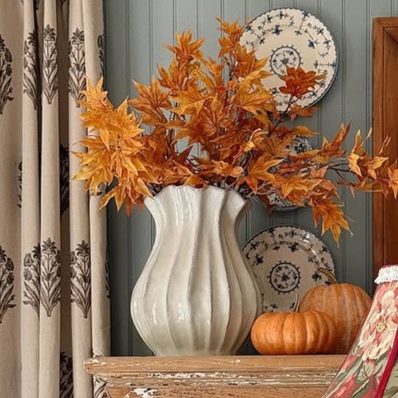 16” Pleated Ceramic Rustic Vase Sour Cream - Hearth & Hand™ with Magnolia - Picture 1 of 10